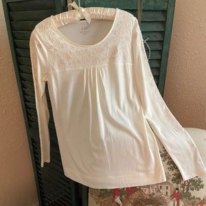 NWOT J.Jill Embroidered Jersey Top, XS, Ivory